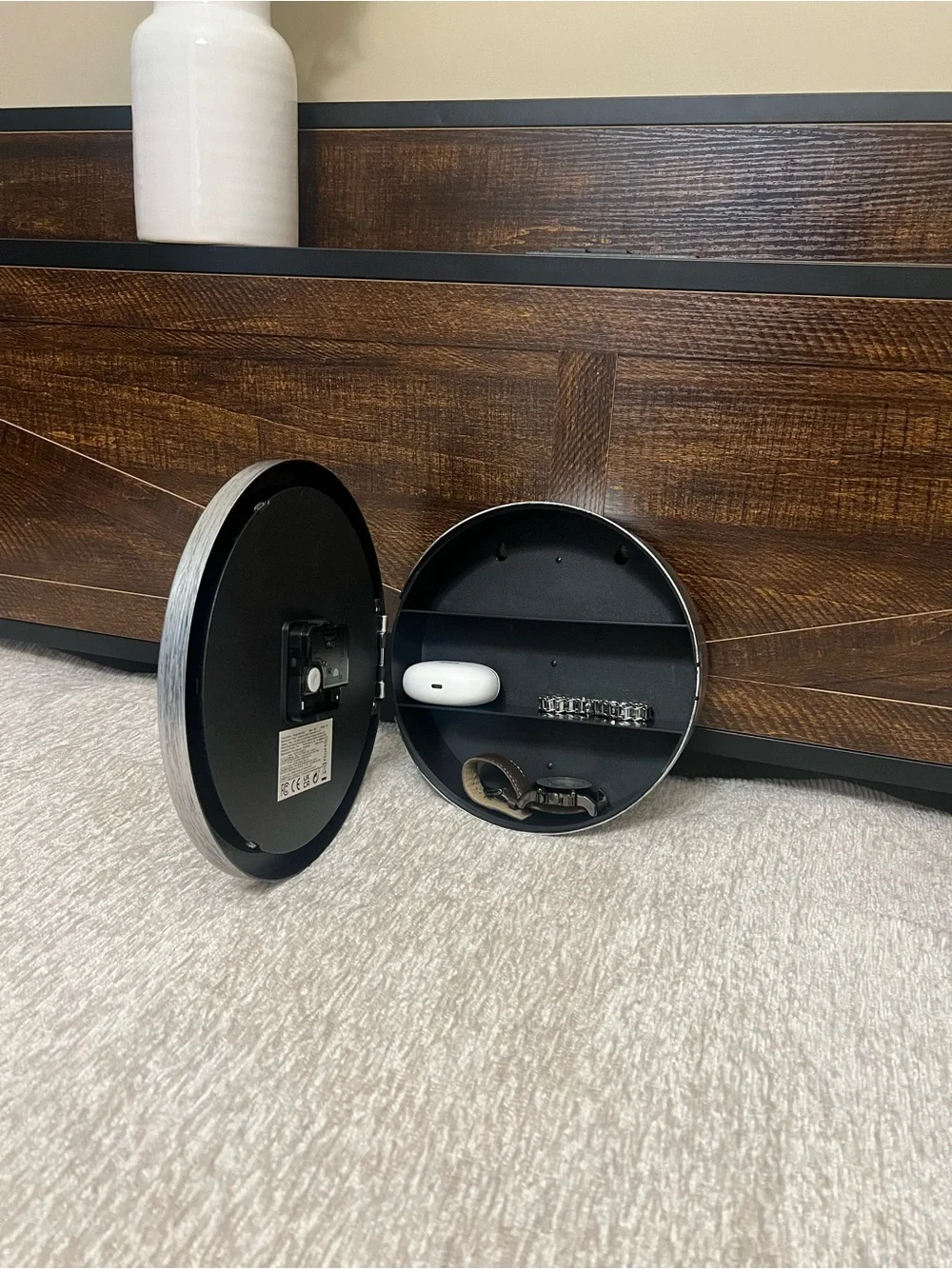 Vintage Round Wall Clock with hidden storage